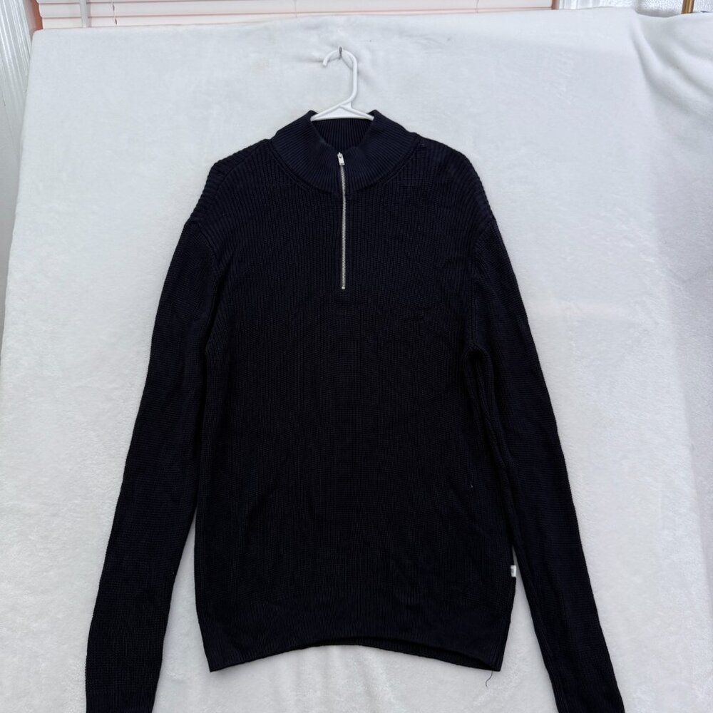 7 Diamonds 1/4 Zip Sweater Mens M Blue Vicose Knit Heavyweight Stretch Pullover